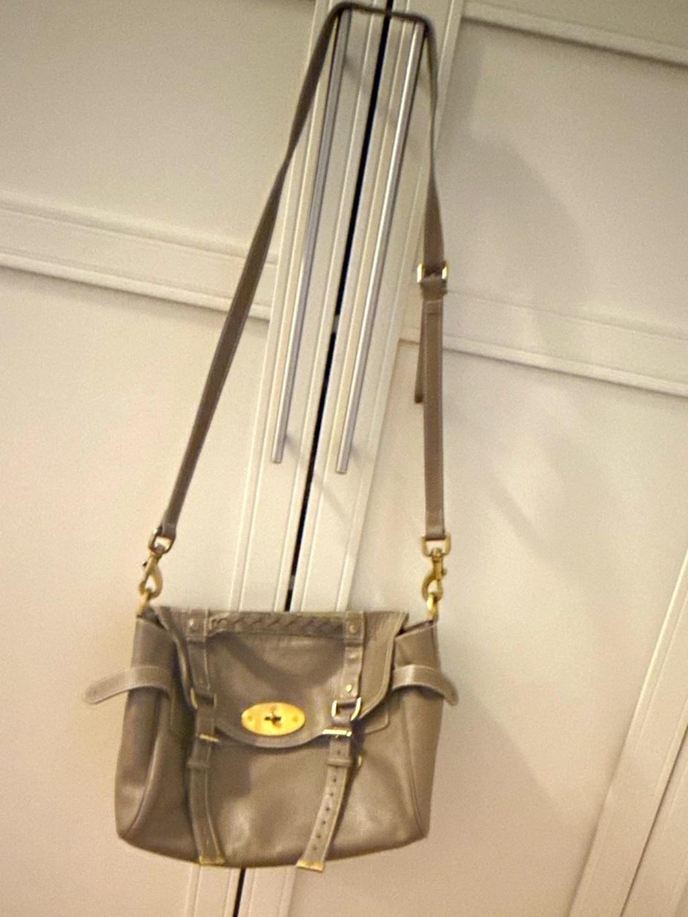 Mulberry Taupe Leather Crossbody with Gold Hardware